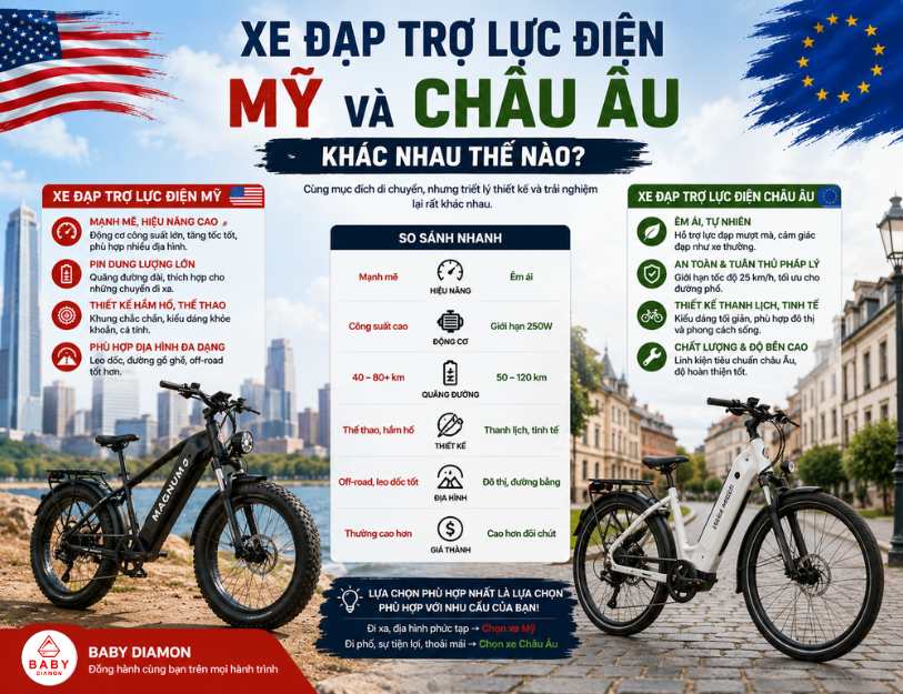 Xe đạp trợ lực điện Mỹ và Châu Âu khác nhau thế nào?