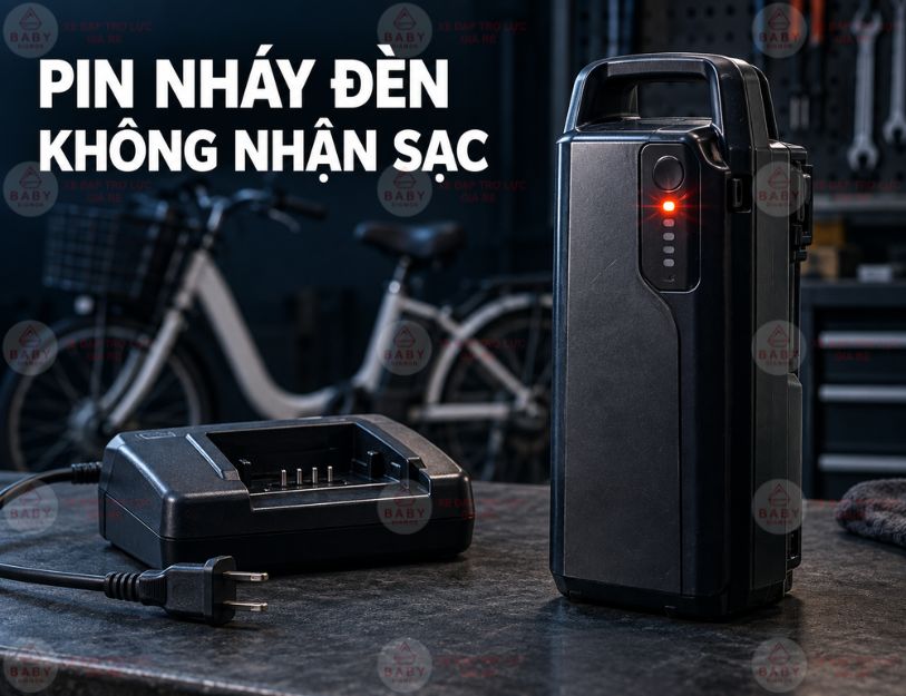 Pin xe trợ lực Nhật nháy đèn, không nhận sạc