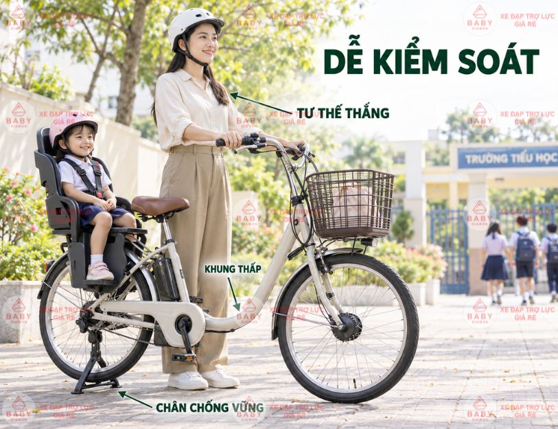 Xe đạp trợ lực Nhật chở trẻ em