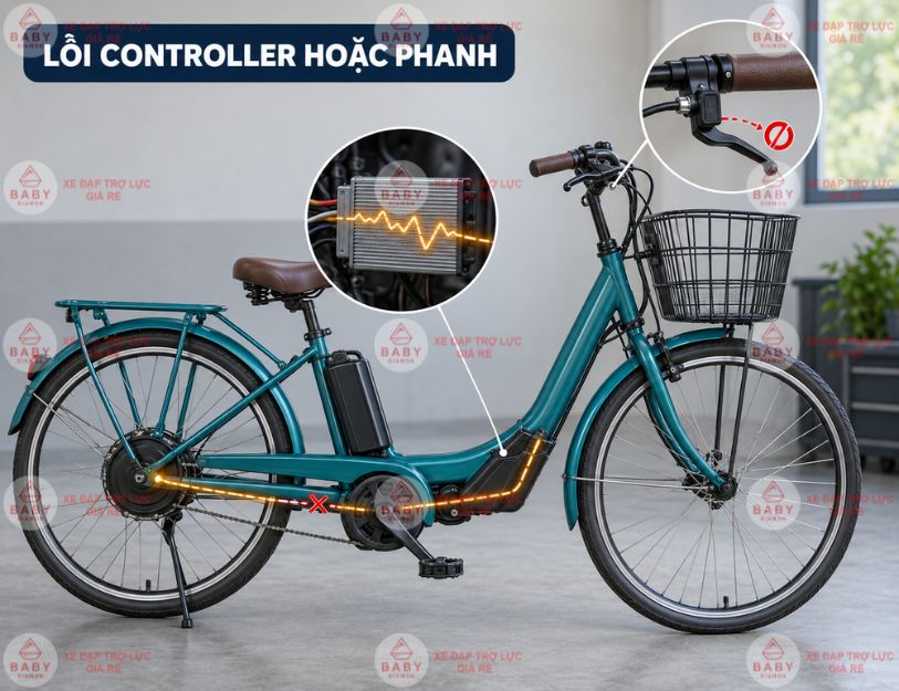 Controller hoặc công tắc phanh lỗi làm lực trợ giúp tăng giảm bất thường