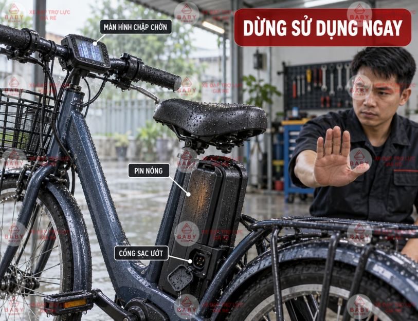 xe trợ lực bị vào nước không chạy
