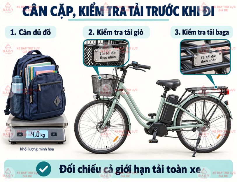 Chở cặp sách nặng trên xe trợ lực