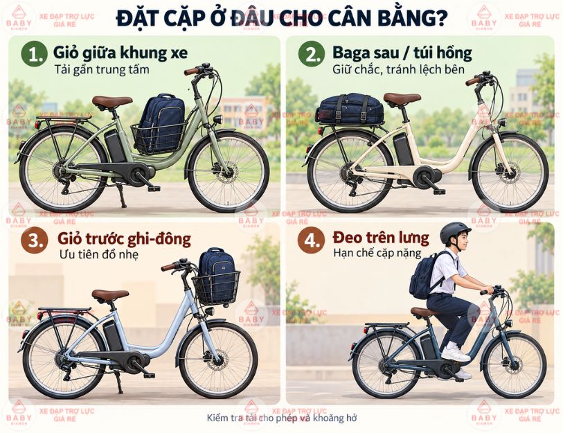 Chở cặp sách nặng trên xe trợ lực