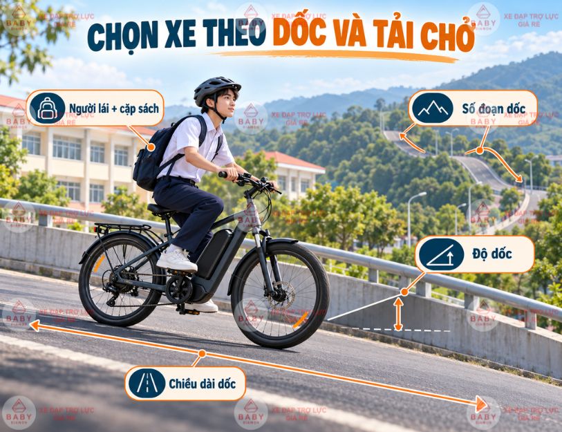 Chọn xe trợ lực khi đường đến trường có dốc