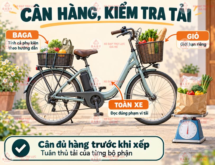 Tải hàng phải nằm trong giới hạn của giỏ, baga và toàn xe