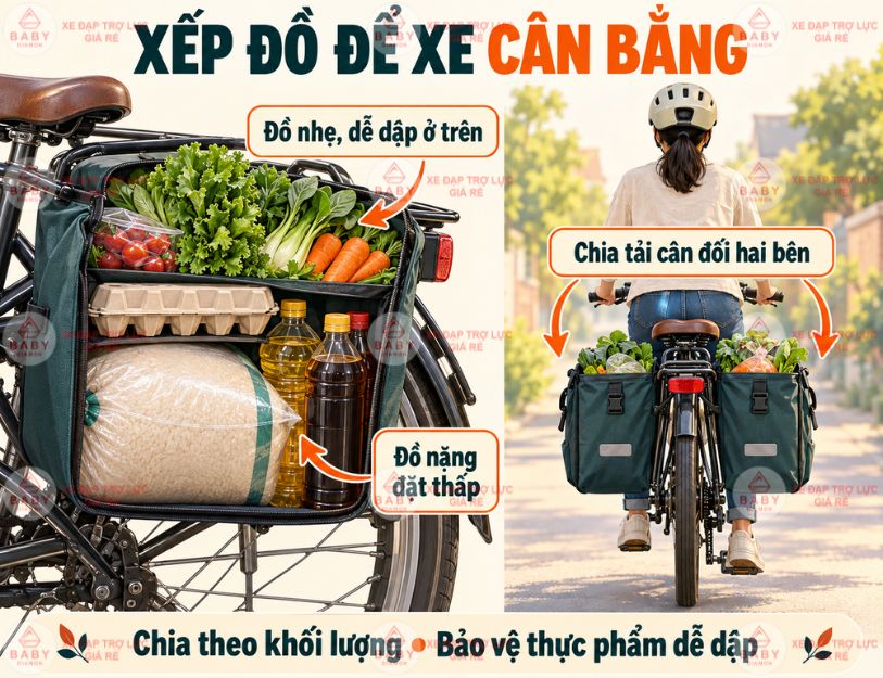 Xếp đồ nặng dưới, đồ nhẹ trên và chia đều hai bên giúp xe cân bằng