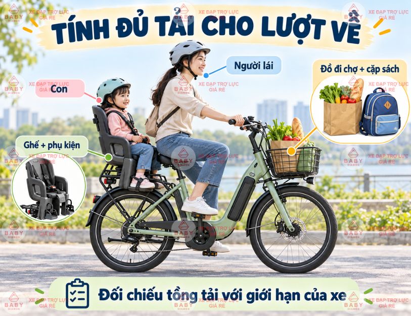 Đi chợ rồi đón con bằng xe trợ lực: cần kiểm tra tải và ghế thế nào