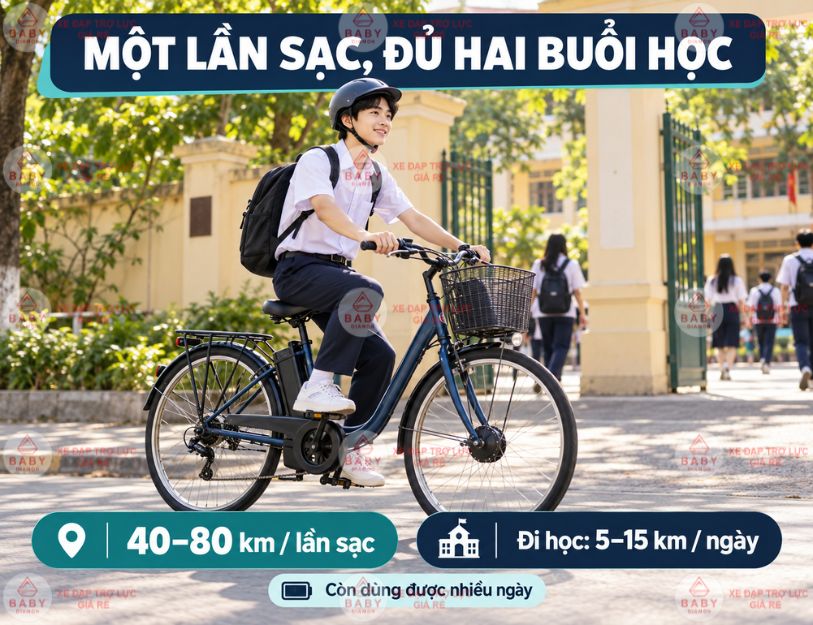 Đi học hai buổi bằng xe trợ lực: một lần sạc có đủ không?