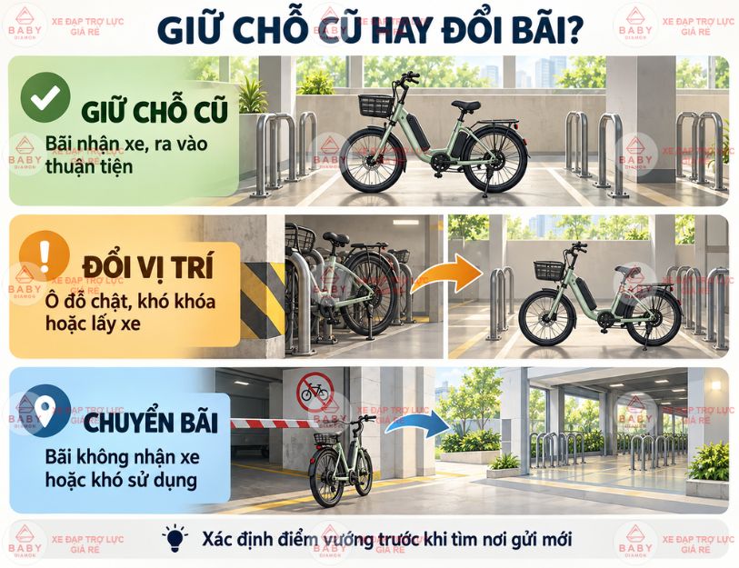 Đi làm bằng xe trợ lực có cần thay đổi chỗ gửi xe không