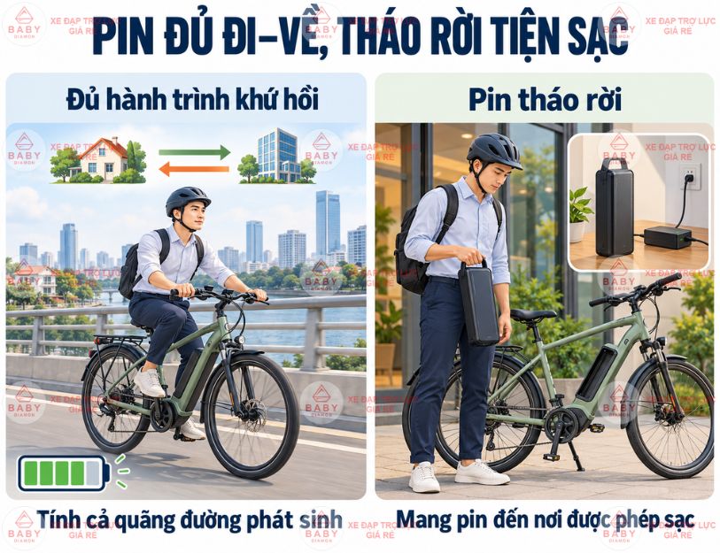 Pin đủ khứ hồi và dễ tháo rời giúp chủ động hành trình đi làm