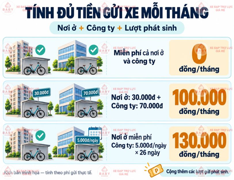 Phí gửi xe cần cộng cả nơi ở, công ty và những lượt phát sinh
