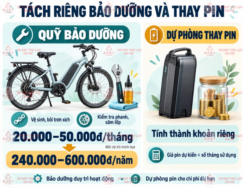 Bảo dưỡng và dự phòng thay pin cần được tách thành hai khoản