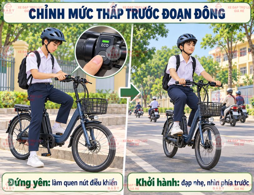 Chỉnh mức trước đoạn đông và khởi hành lại bằng lực đạp nhẹ