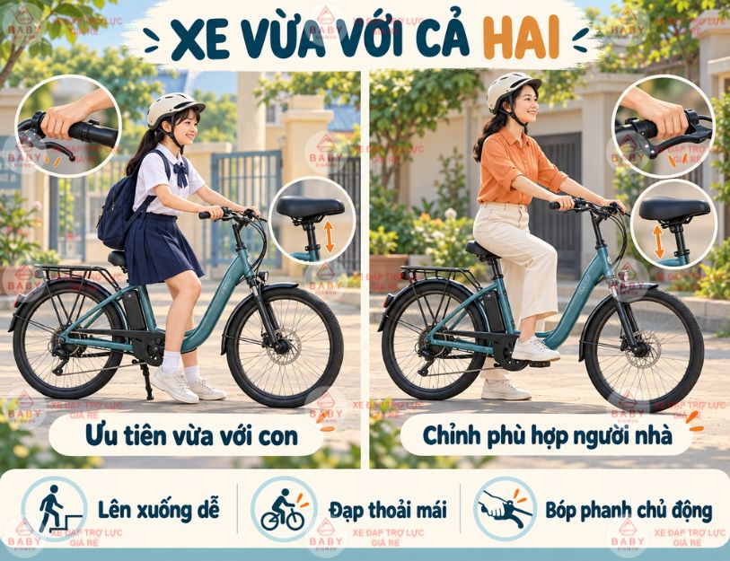 Xe vừa với cả hai giúp học sinh và người nhà sử dụng thoải mái