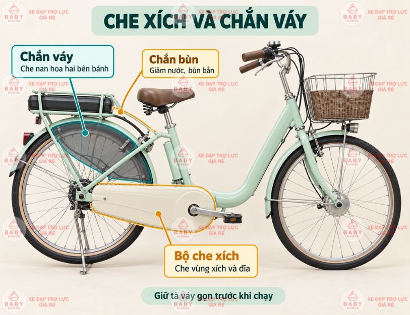 Mặc váy đi xe trợ lực cần lưu ý gì về khung và tư thế