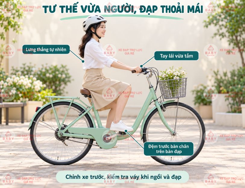 Tư thế vừa người giúp đạp xe thoải mái và giữ váy gọn