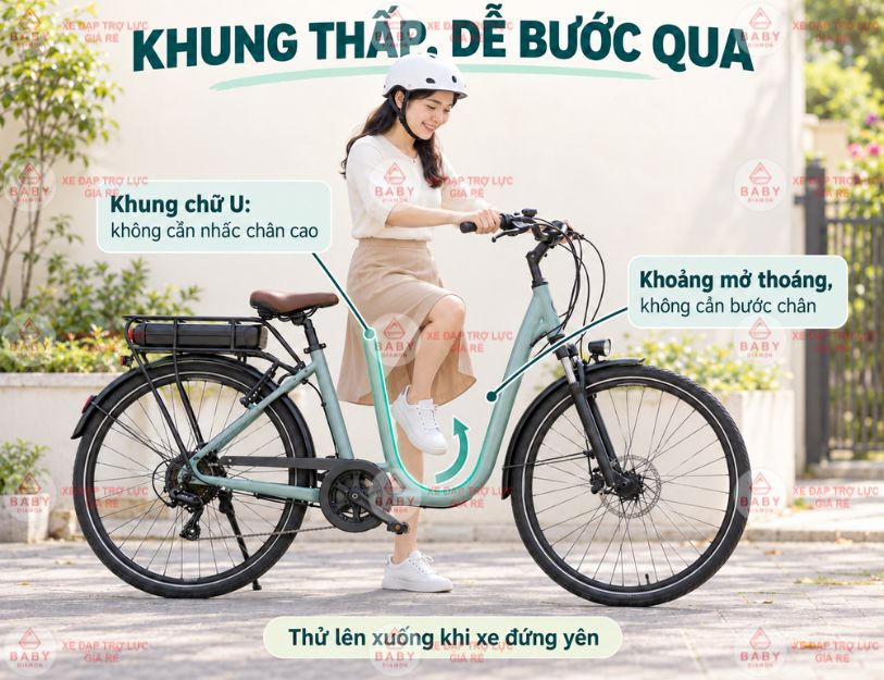 Mặc váy đi xe trợ lực cần lưu ý gì về khung và tư thế