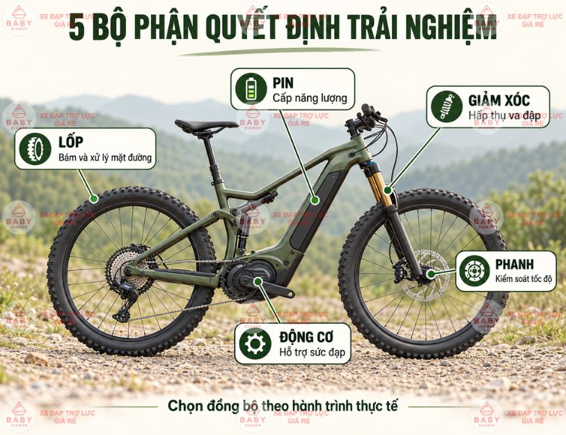 Động cơ, giảm xóc, lốp, phanh và pin quyết định trải nghiệm sử dụng