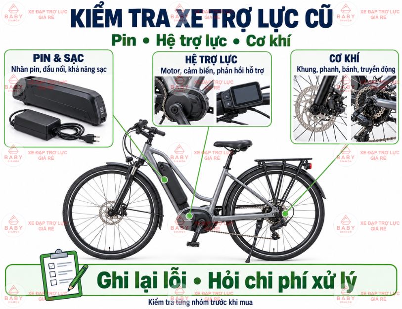 Kiểm tra pin, trợ lực và cơ khí giúp chọn đúng chiếc xe cũ