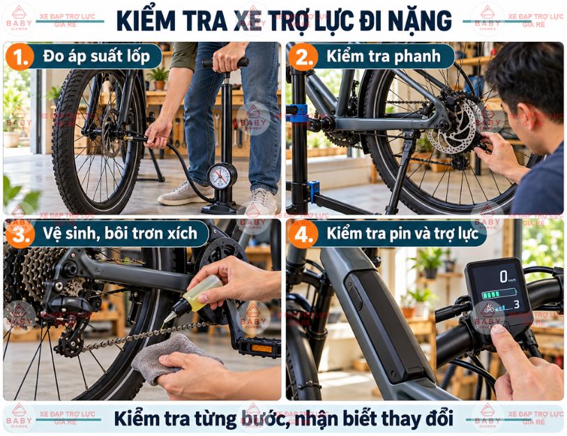 Cách kiểm tra và khắc phục xe đạp trợ lực đi nặng tại nhà