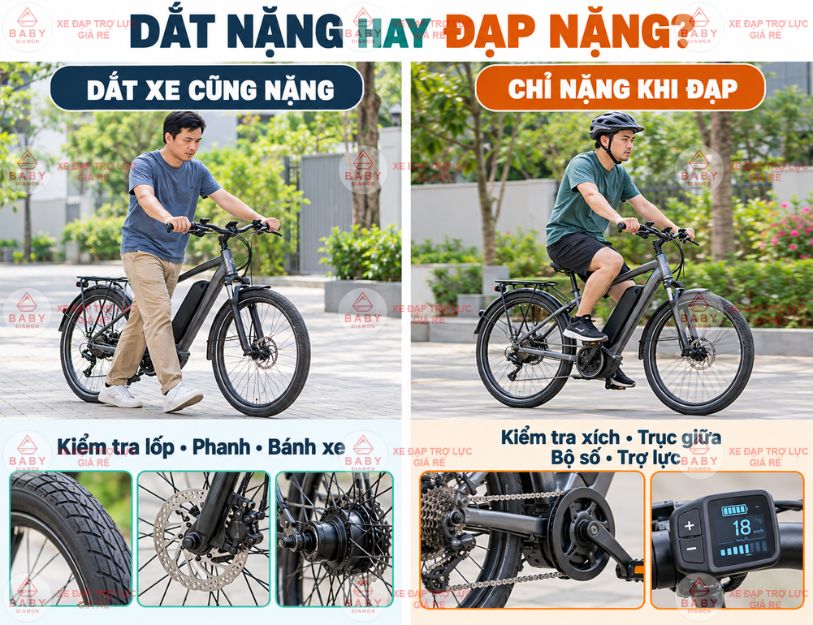 Dắt xe nặng hay chỉ đạp nặng giúp chọn đúng hướng kiểm tra