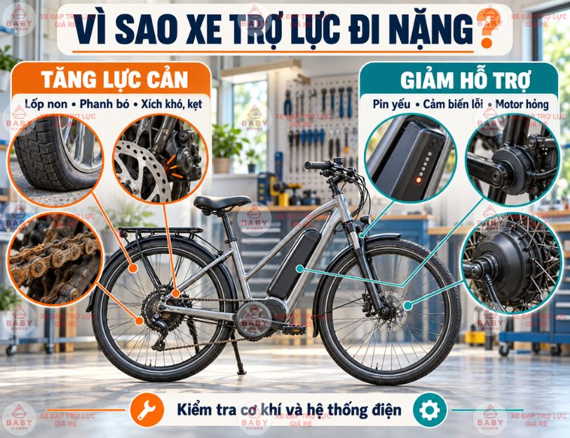 Xe đạp trợ lực đi nặng hơn bình thường