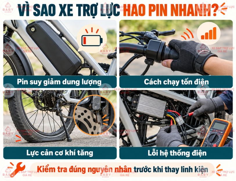 Xe đạp trợ lực hao pin nhanh bất thường