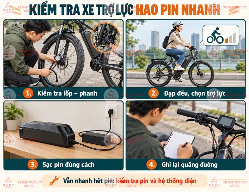 Cách kiểm tra và khắc phục xe đạp trợ lực hao pin nhanh