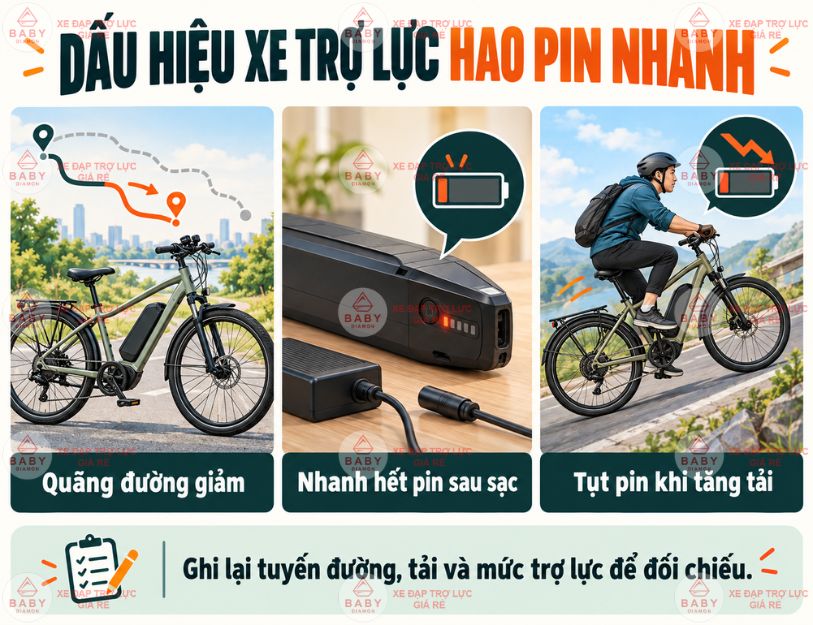 Xe đạp trợ lực hao pin nhanh bất thường