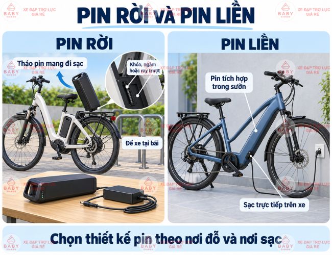 Xe đạp trợ lực pin rời hay pin liền