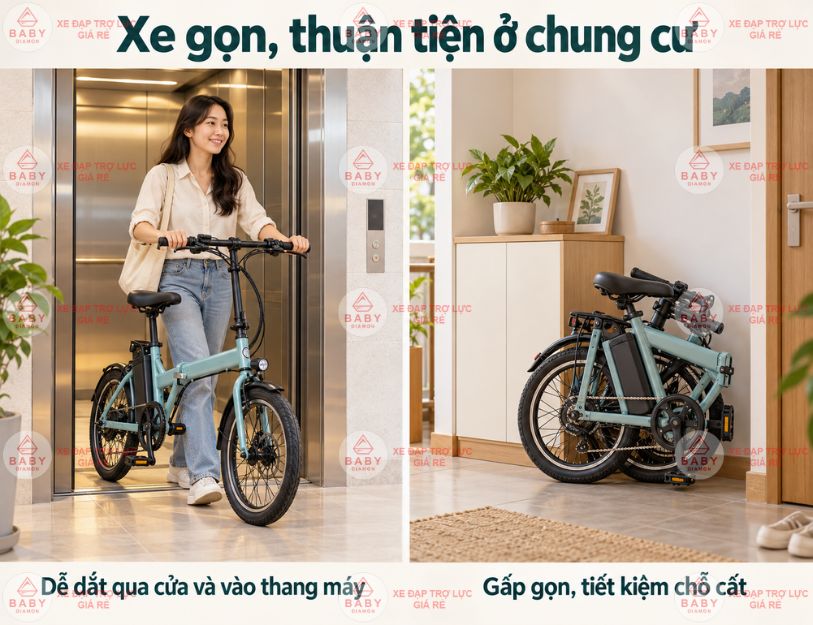 Xe nhỏ gọn và gấp gọn giúp bố trí không gian chung cư thuận tiện