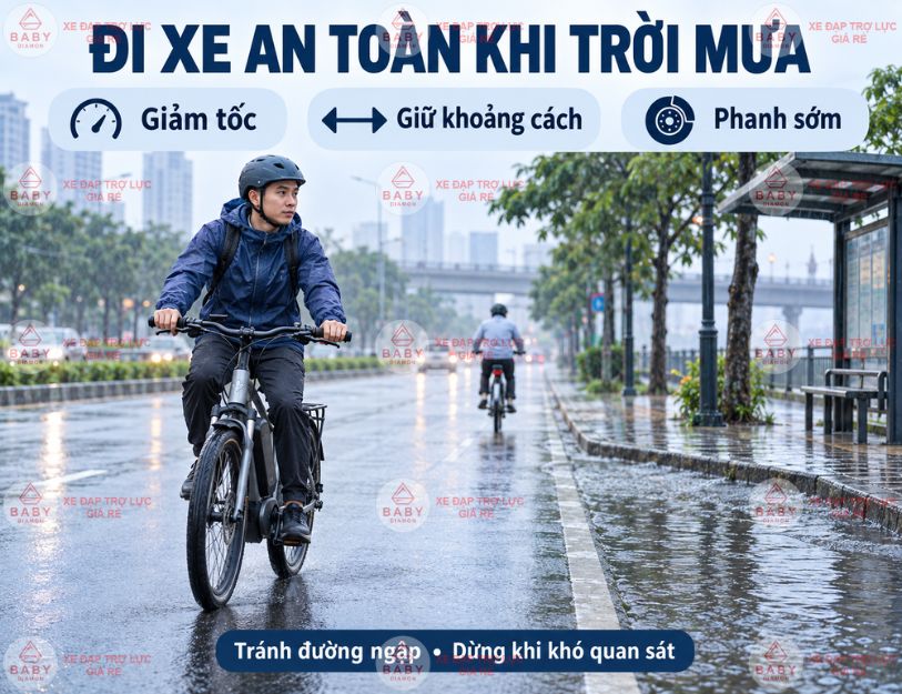 Giảm tốc, phanh sớm và tránh đường ngập khi trời mưa