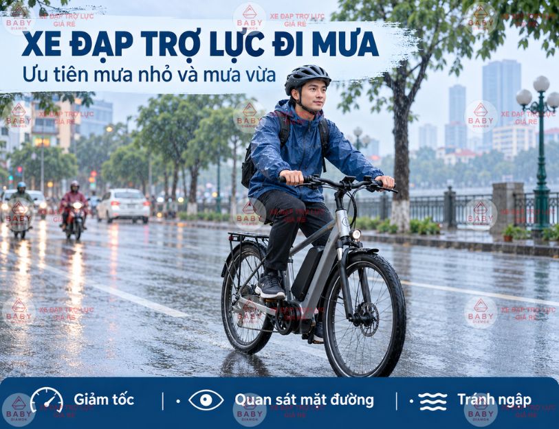 Xe đạp trợ lực đi mưa có sao không?